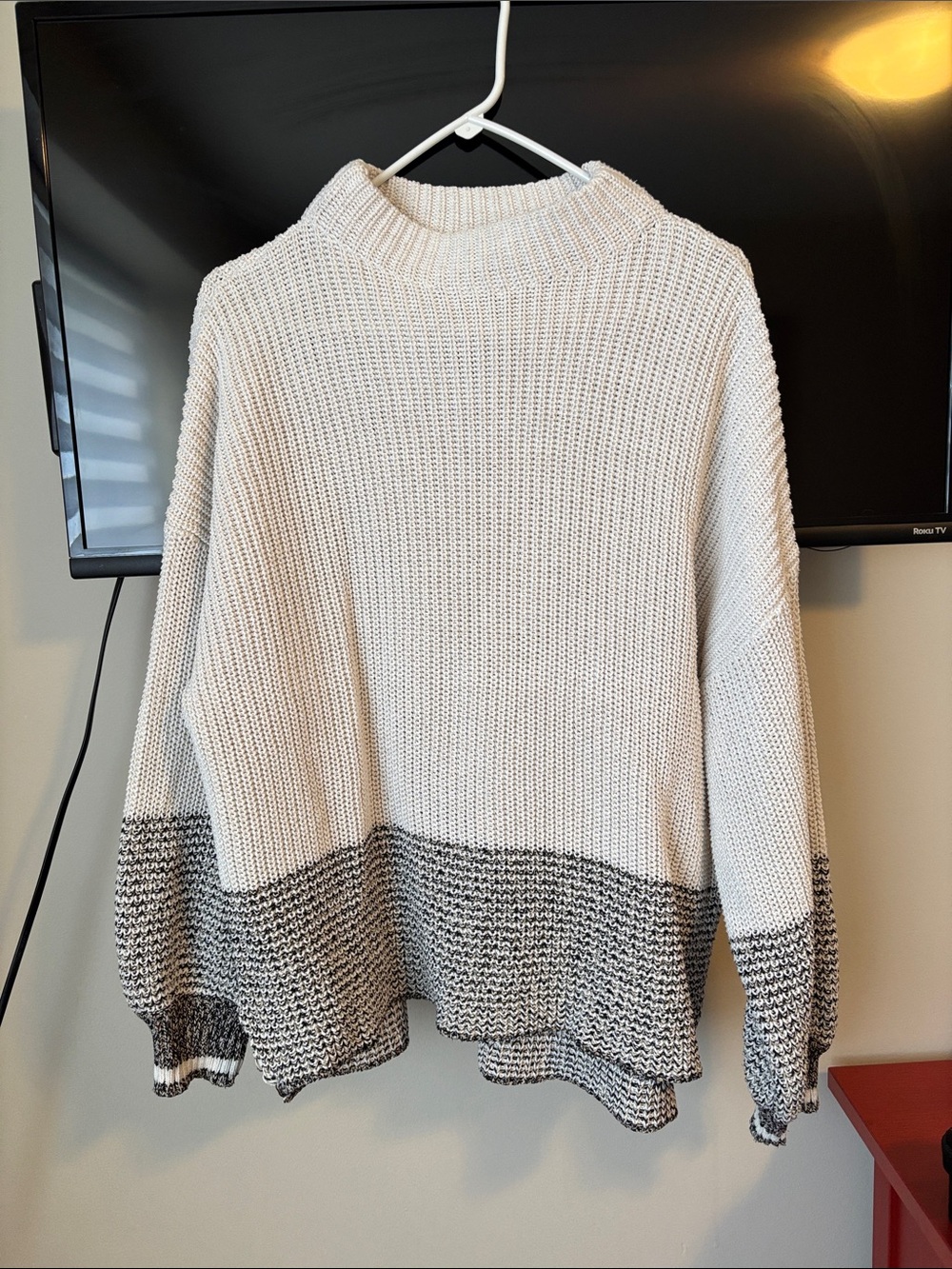 Roots Two-Tone Cowl-Neck Sweater - Cream & Gray